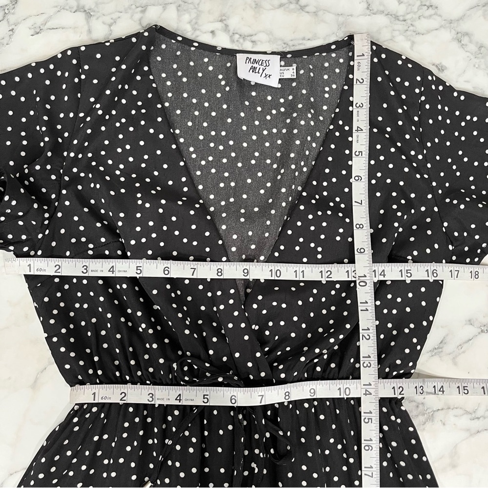 Princess Polly Bobbie black white polka dot mini dress flutter sleeves size 4 - Picture 7 of 12